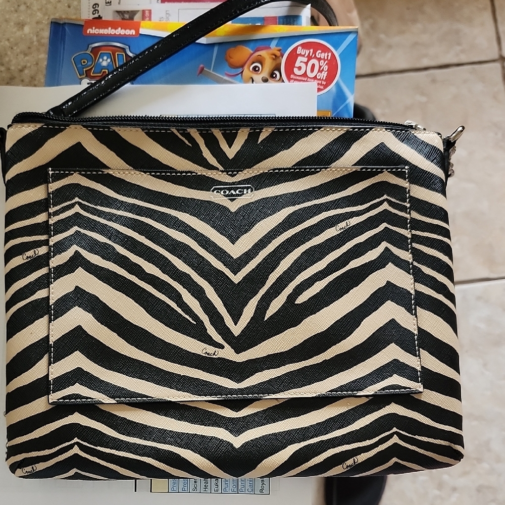 Coach Zebra Stripe Clutch in Black and Cream